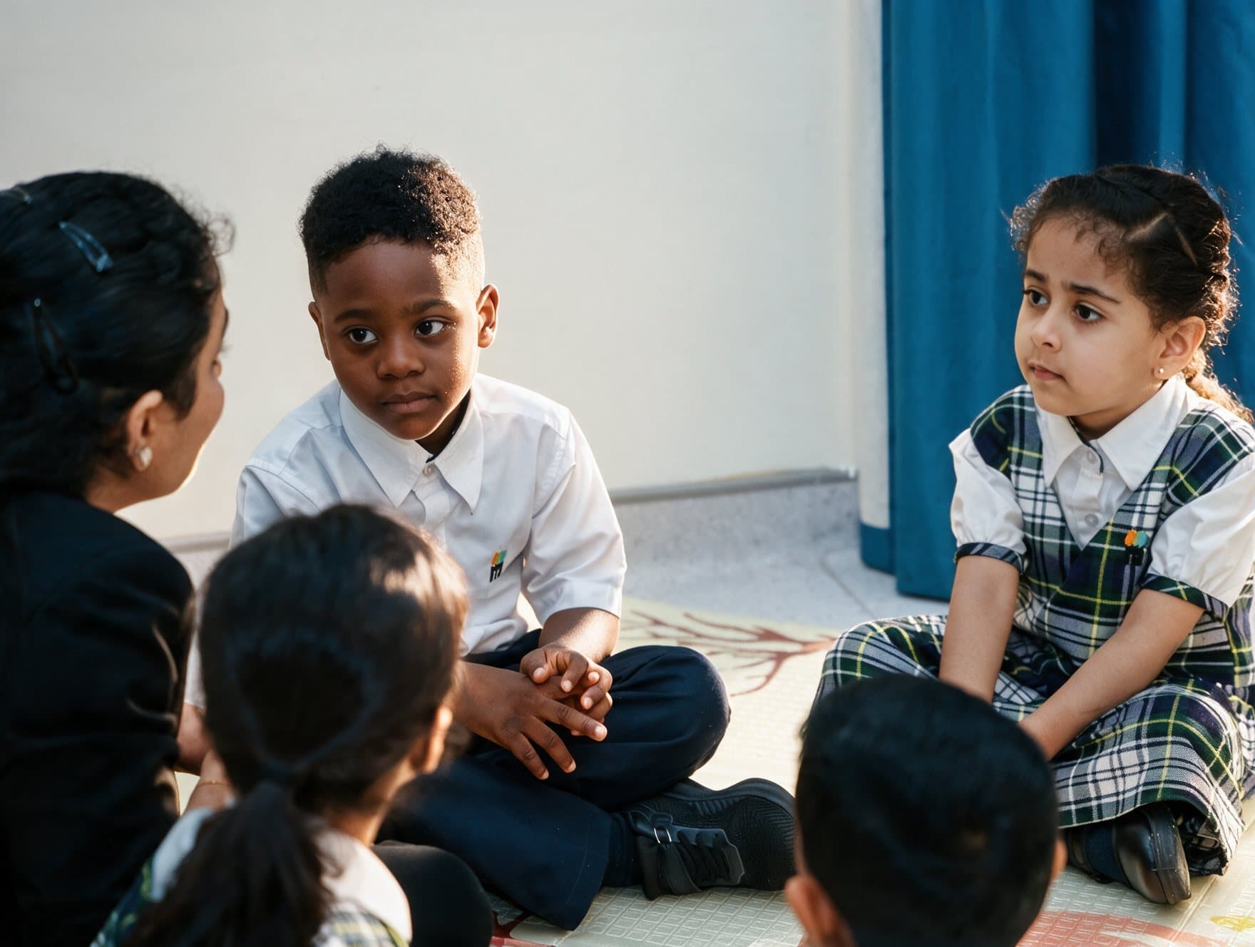 Young children listening to their teacher during circle time