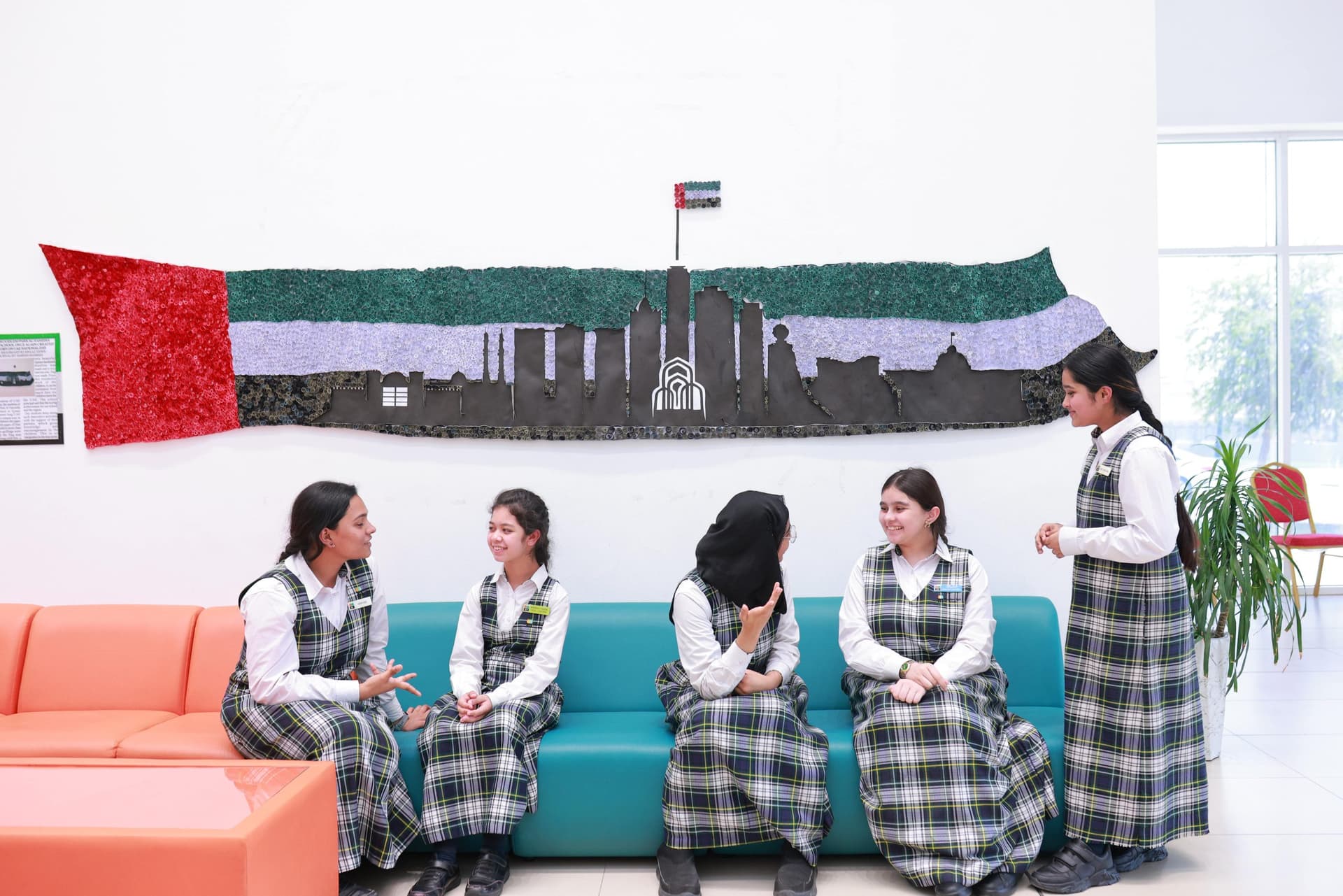Students at a UAE heritage display on campus